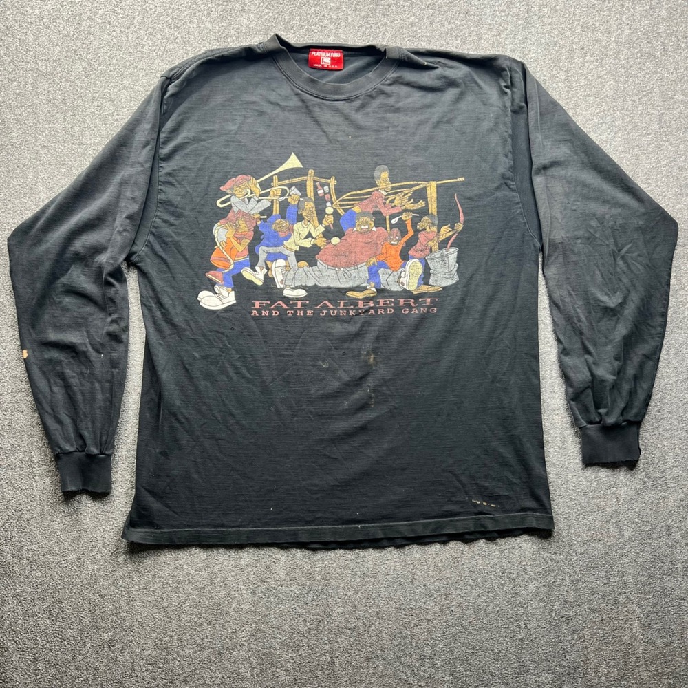 Vintage‎ Platinum FUBU Long Sleeve Shirt Mens XL Black Fat Albert Junkyard Gang